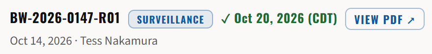 The approved report with its approval date, October 20, 2026