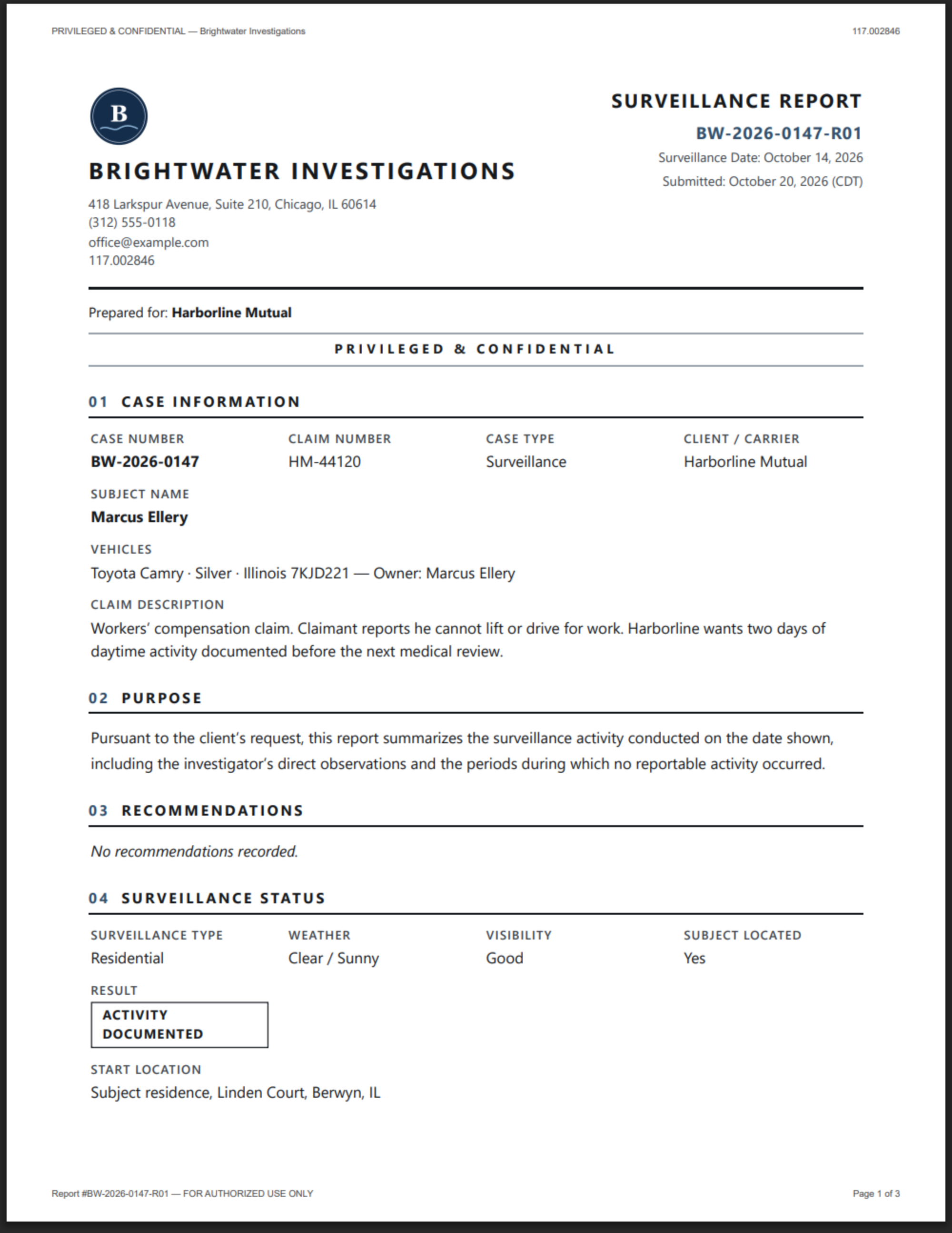 Page one of a finished report on an agency's letterhead